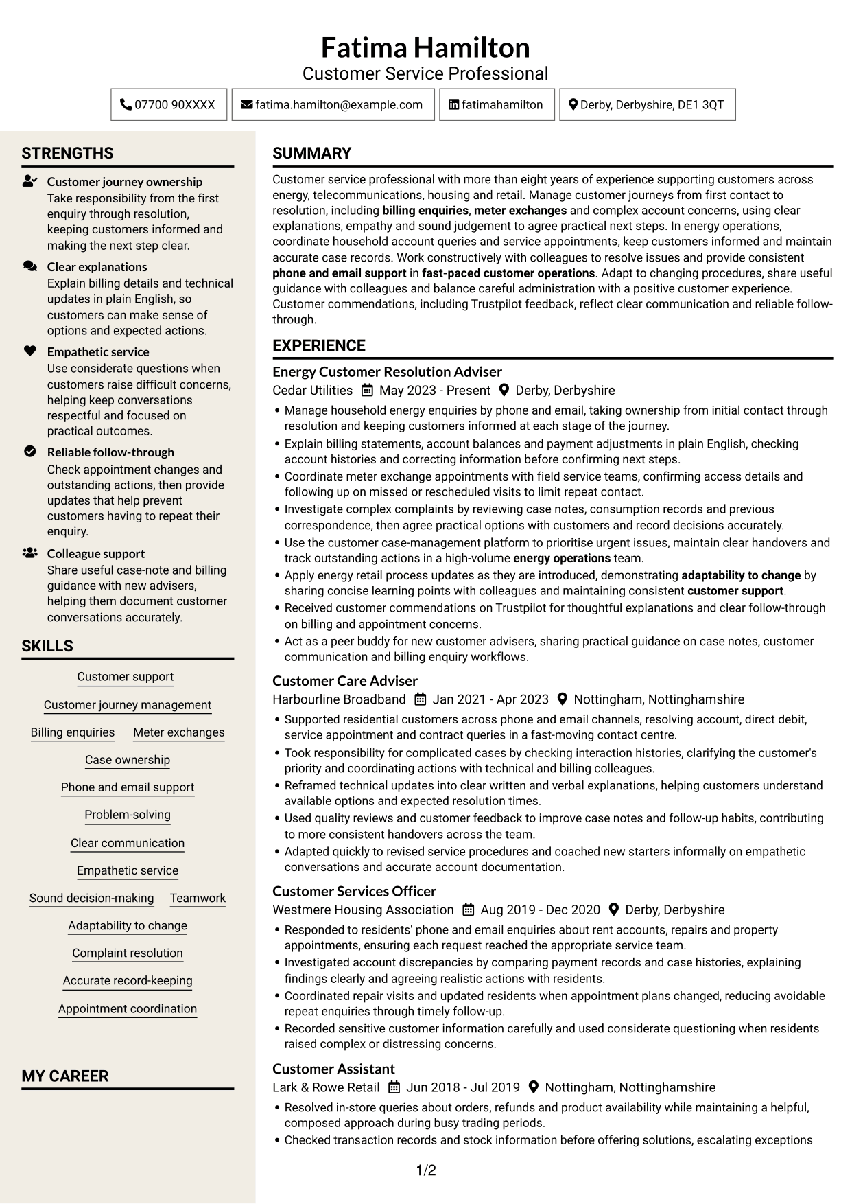 CV example — page 1