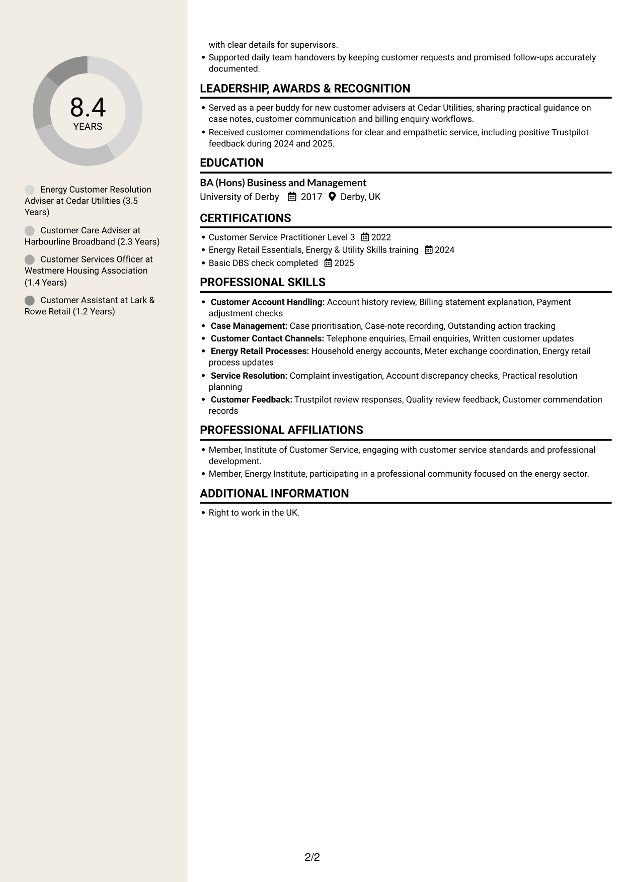 CV example — page 2