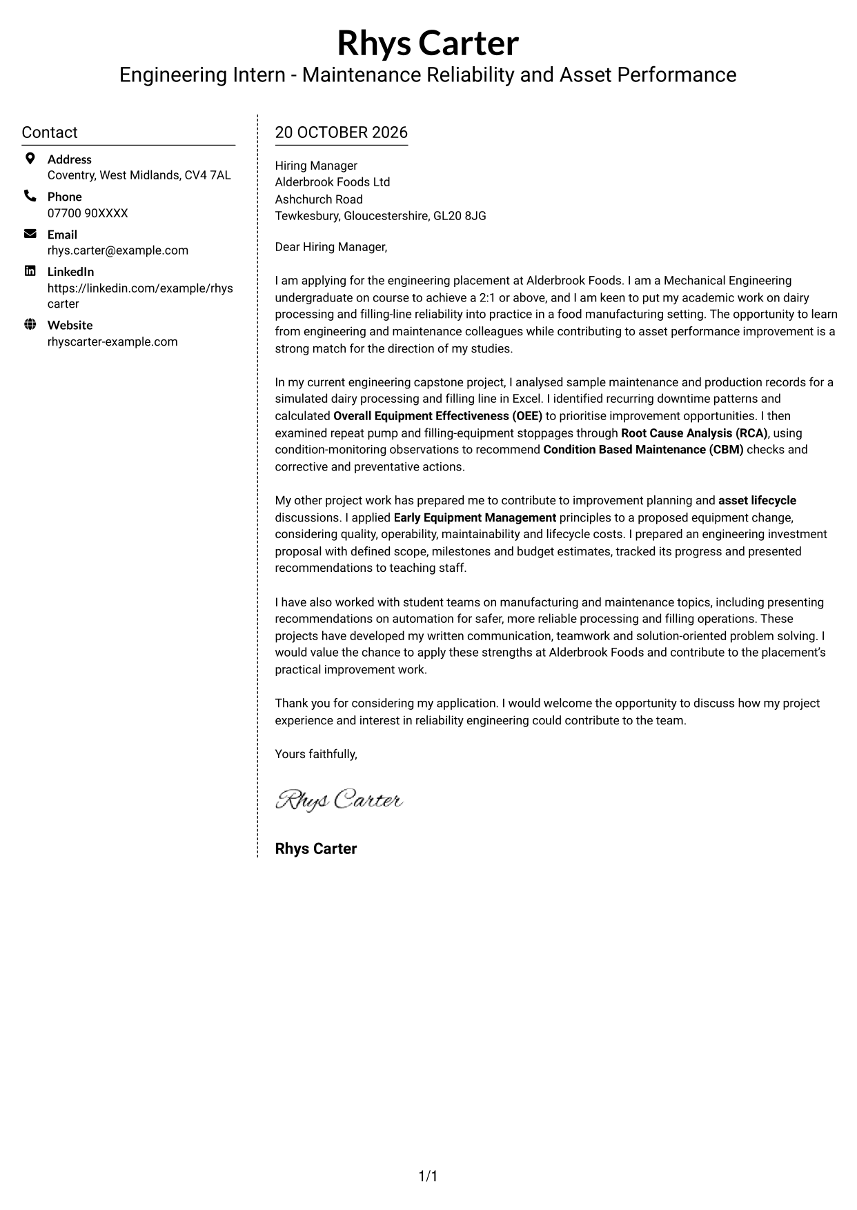 Cover letter example — page 1