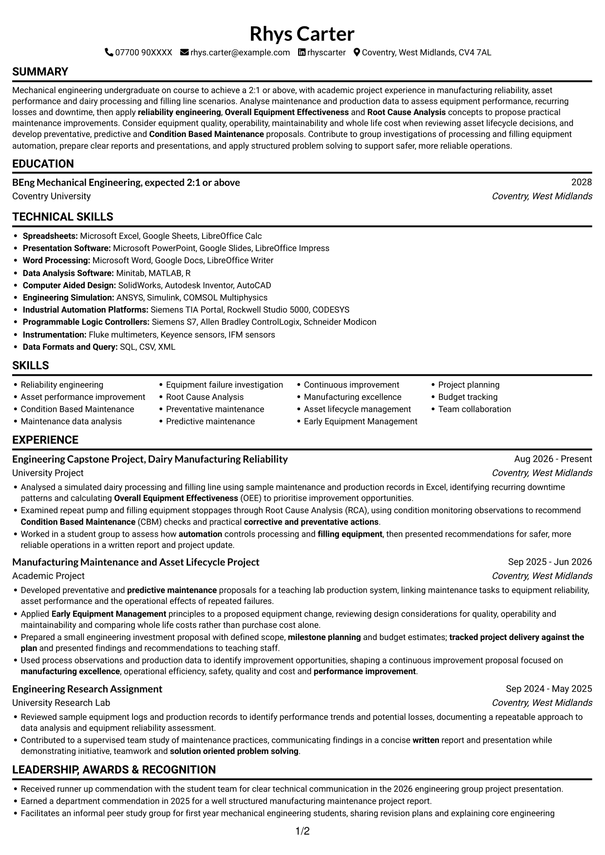 CV example — page 1