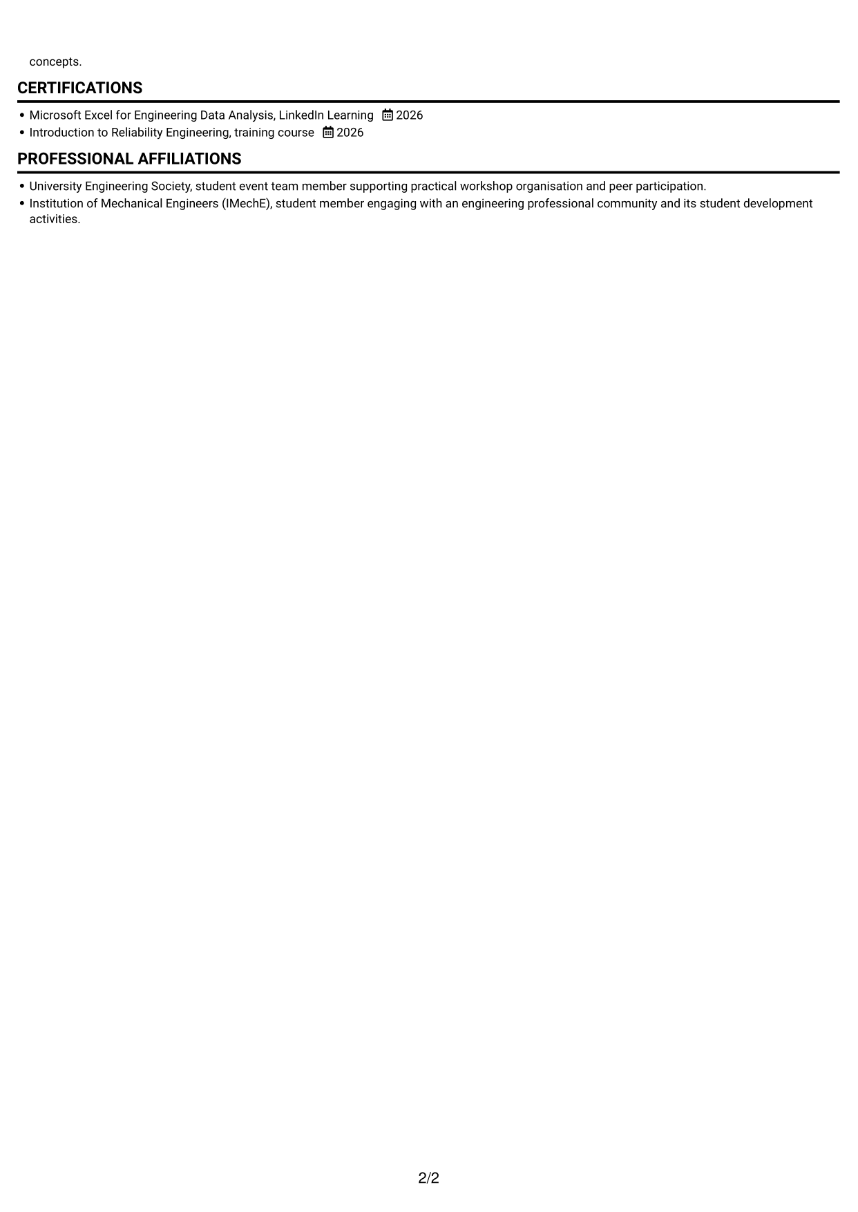 CV example — page 2