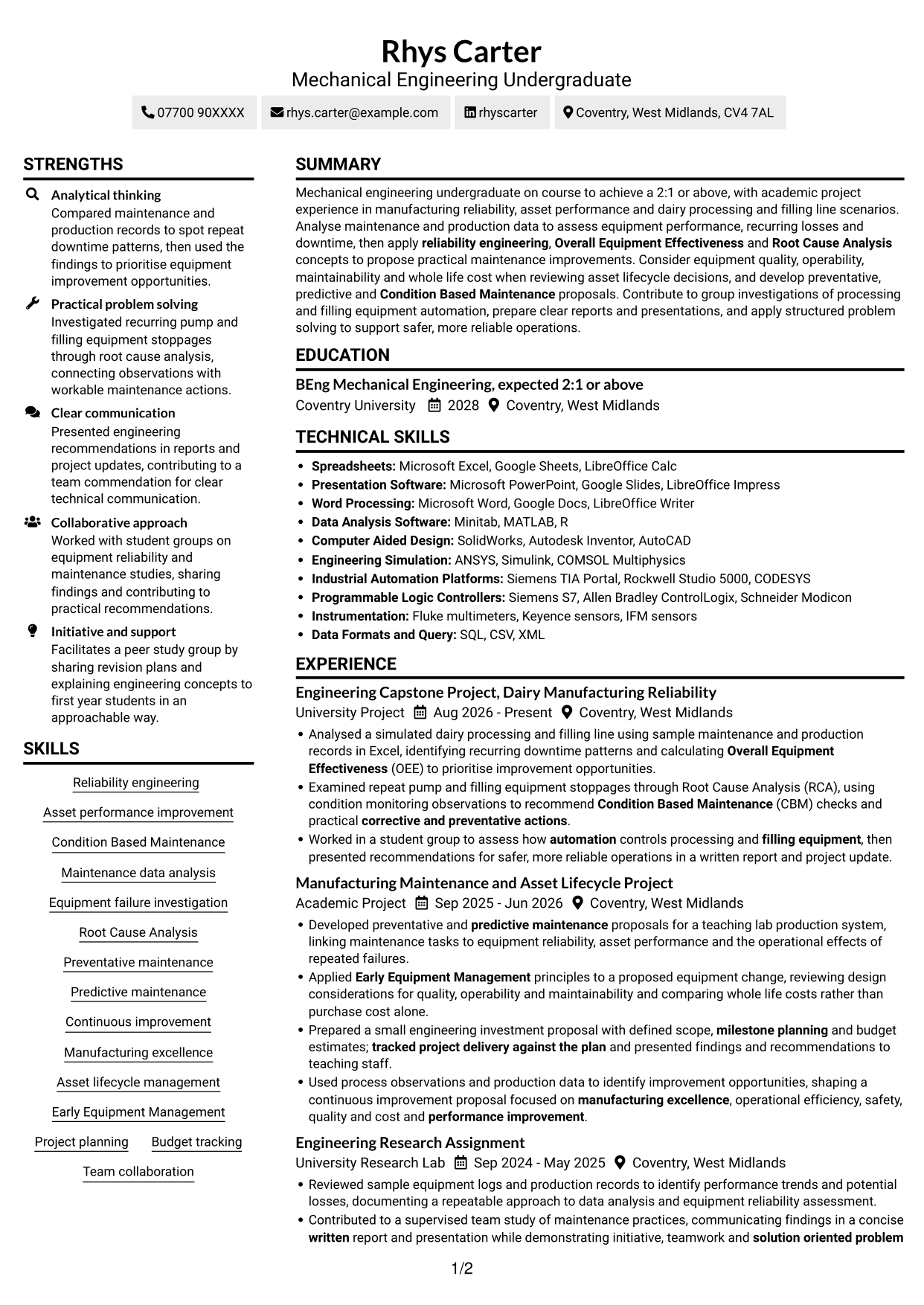 CV example — page 1