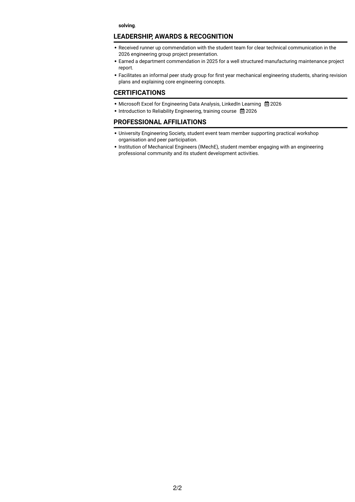 CV example — page 2