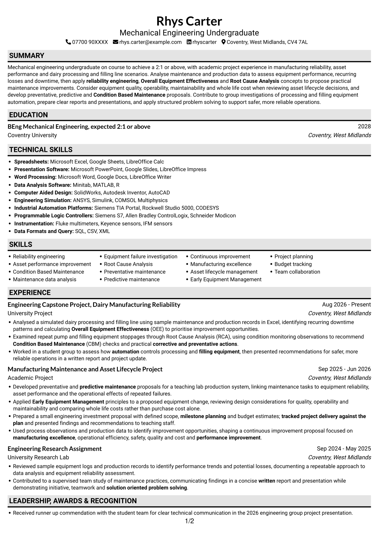 CV example — page 1