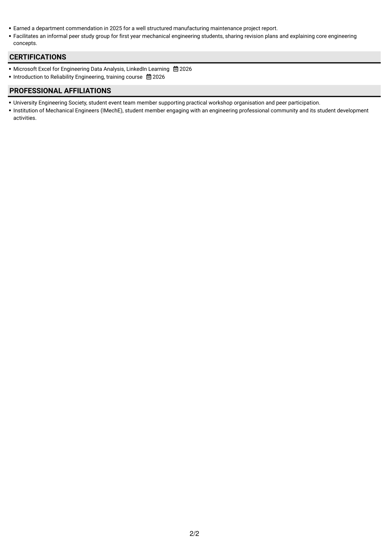 CV example — page 2