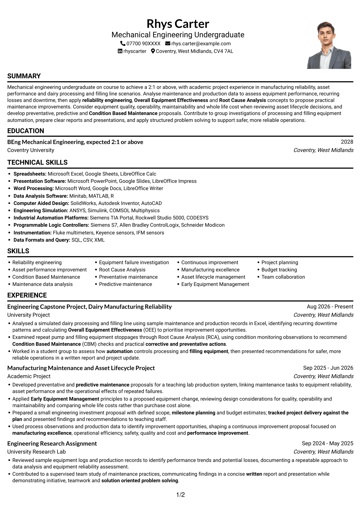 CV example — page 1