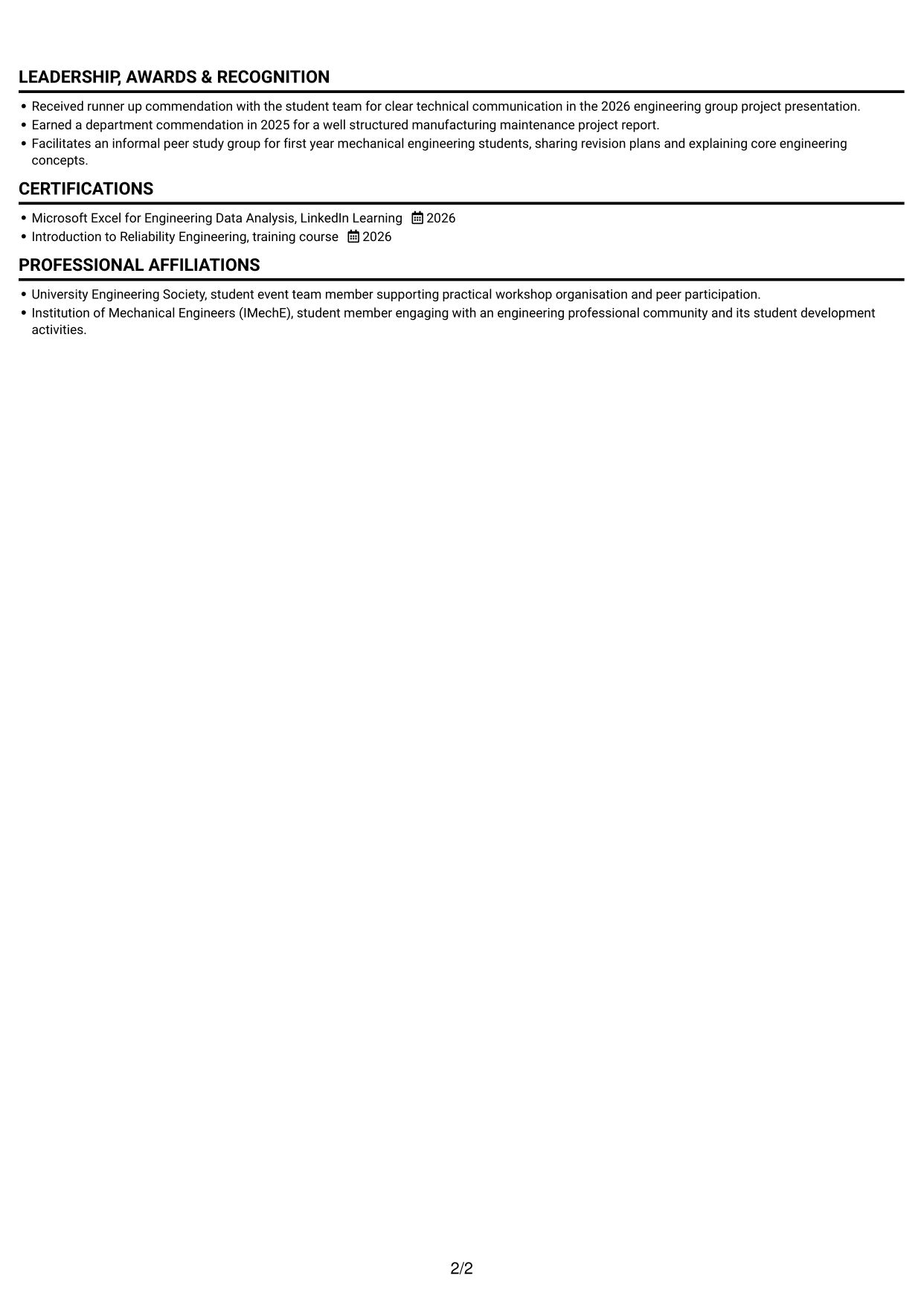 CV example — page 2