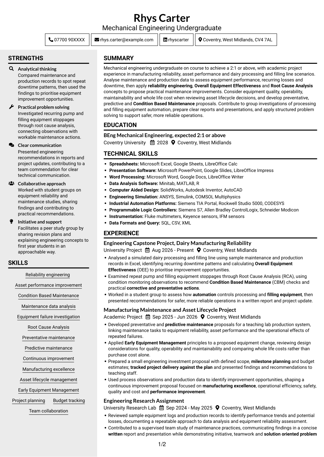 CV example — page 1