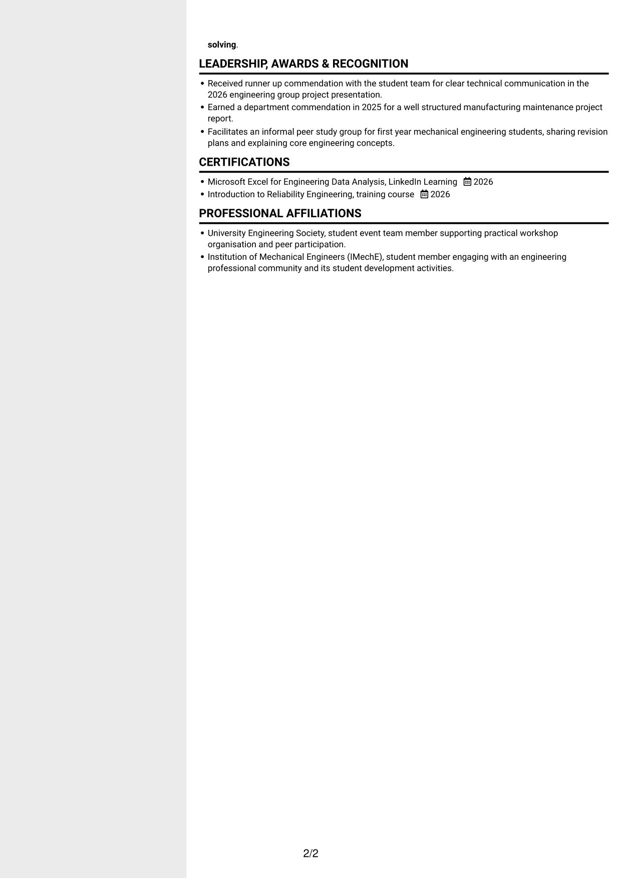 CV example — page 2