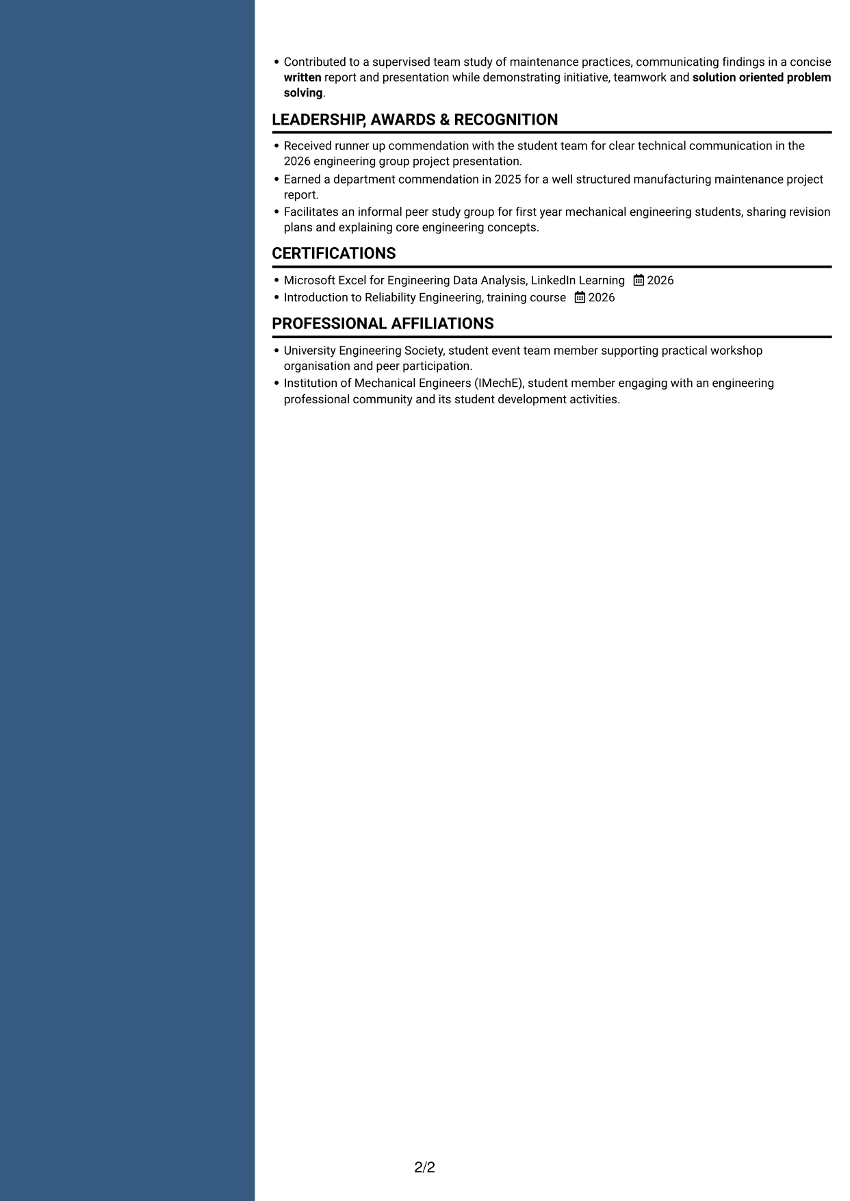 CV example — page 2
