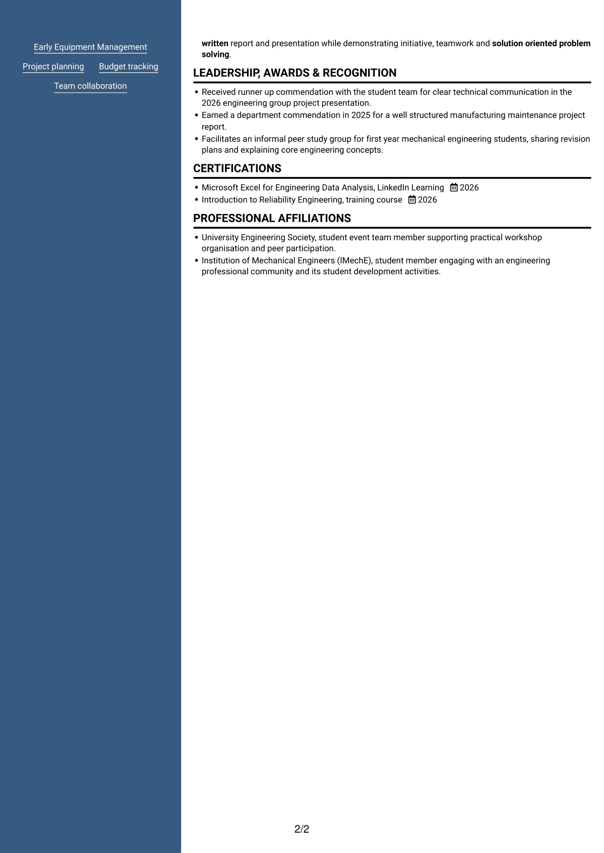 CV example — page 2