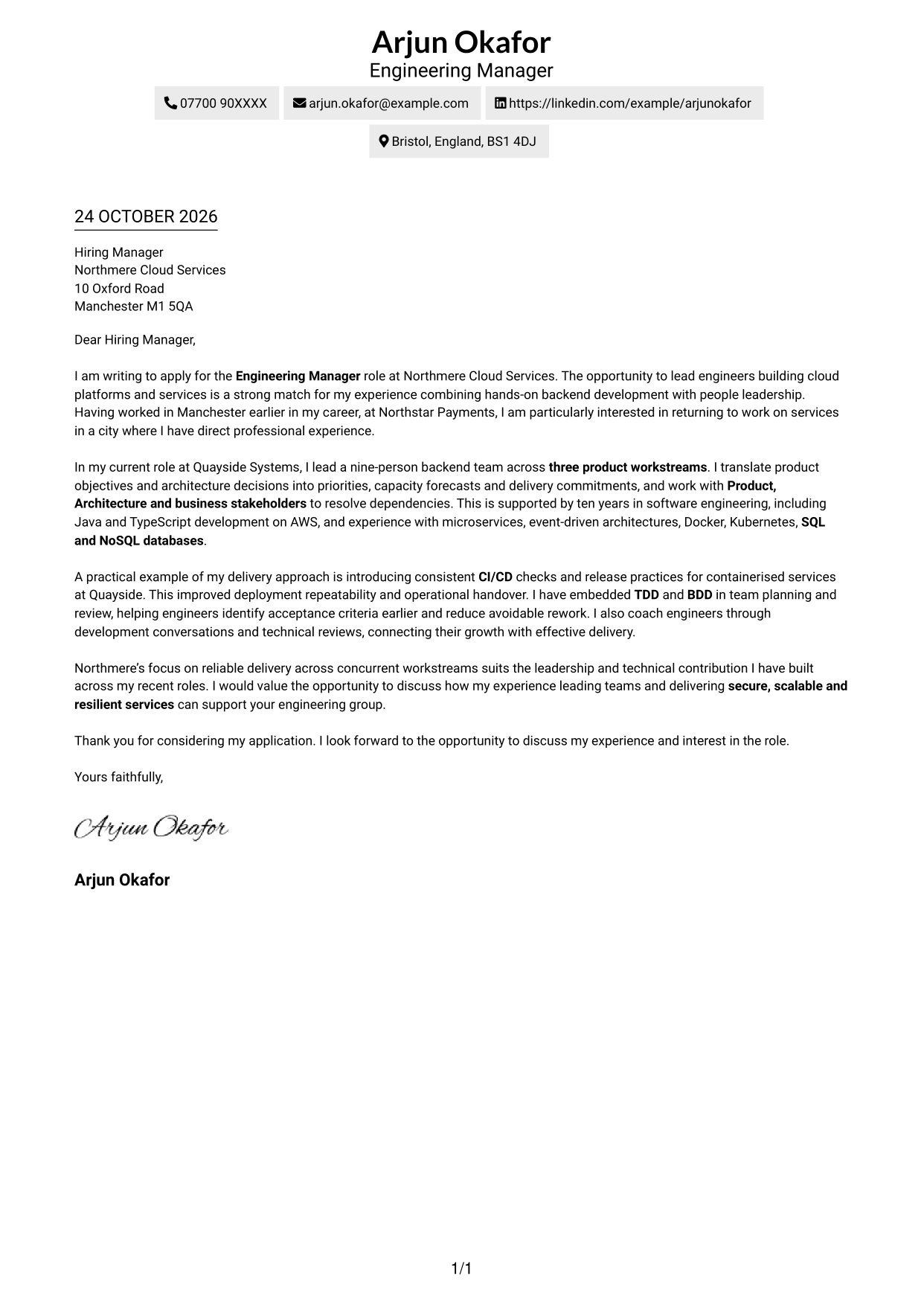 Cover letter example — page 1