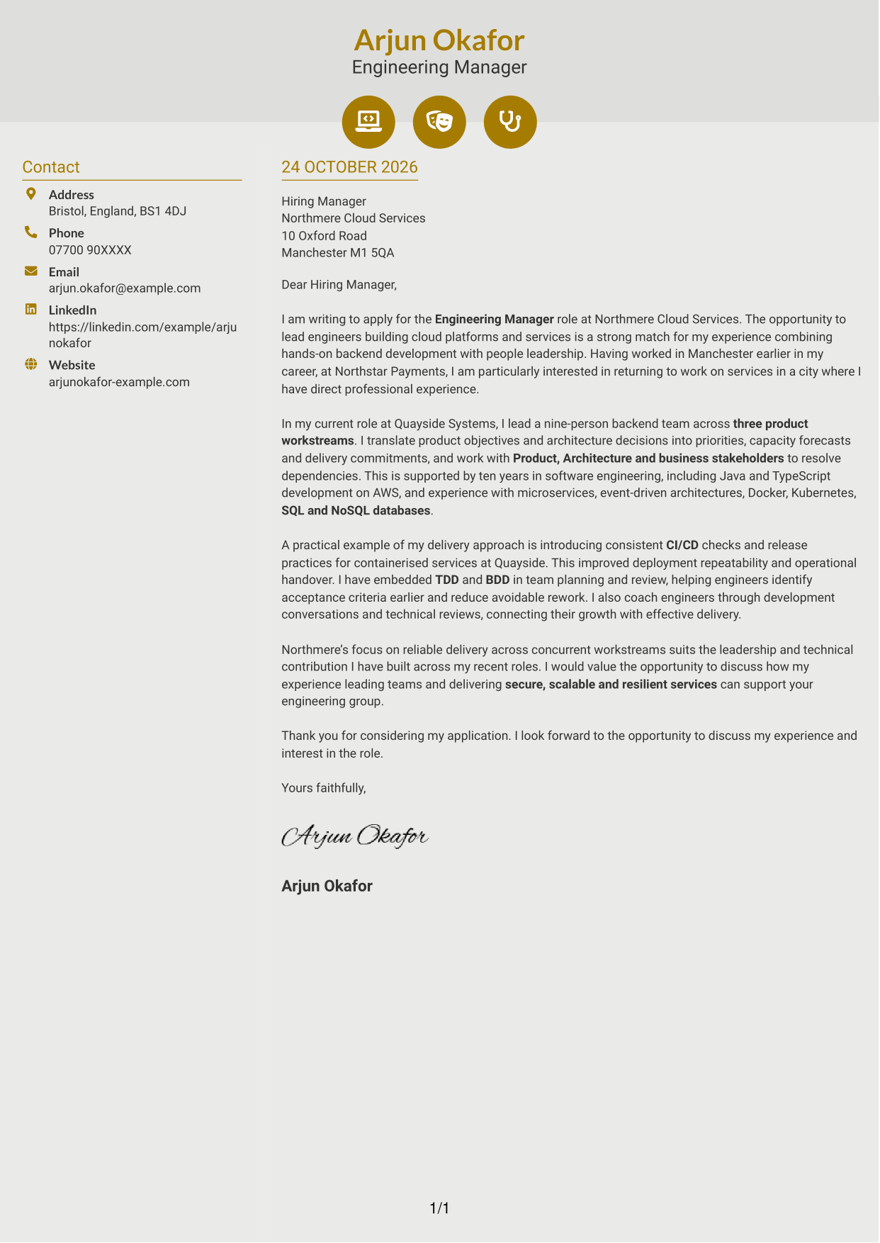 Cover letter example — page 1