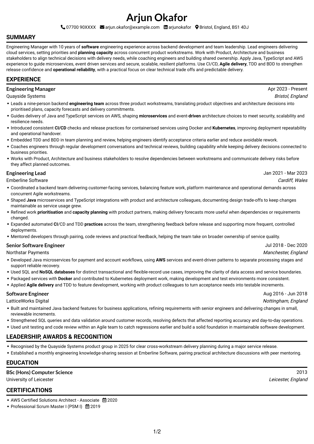 CV example — page 1