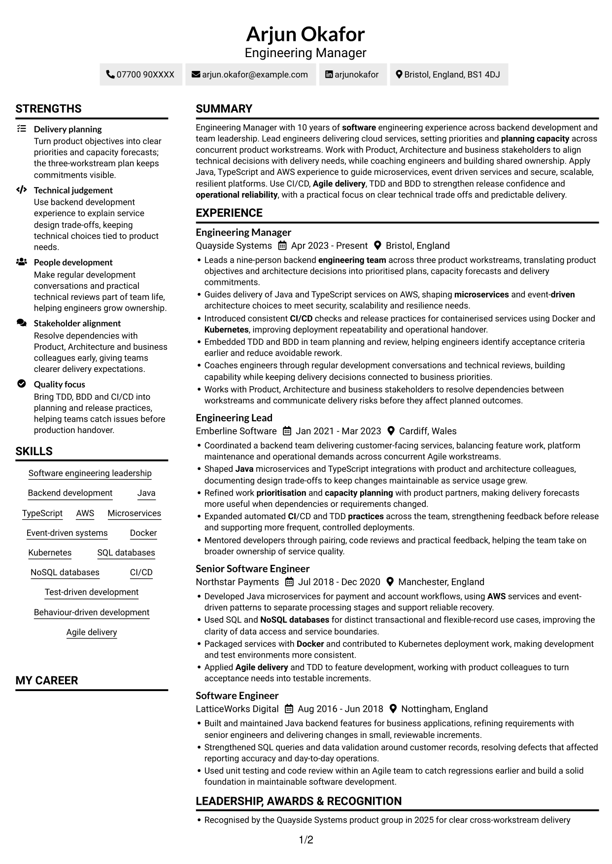 CV example — page 1