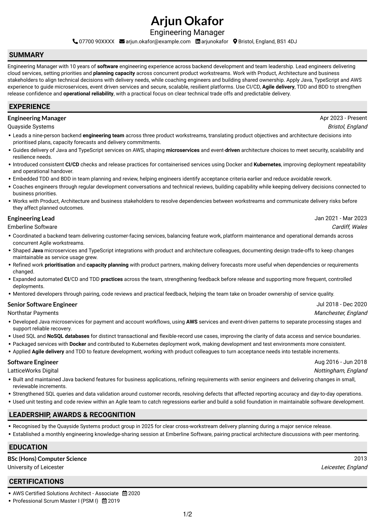 CV example — page 1
