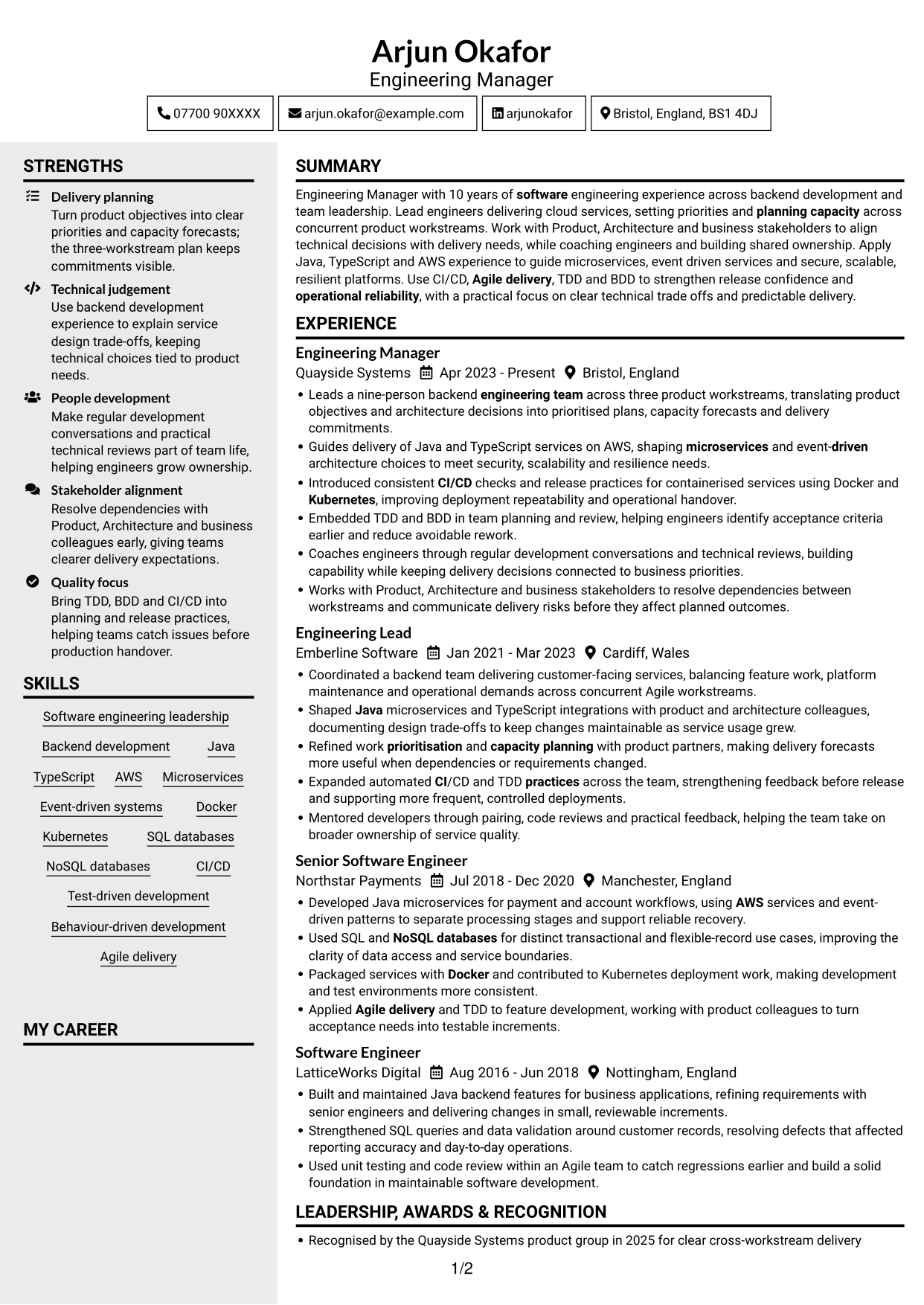 CV example — page 1