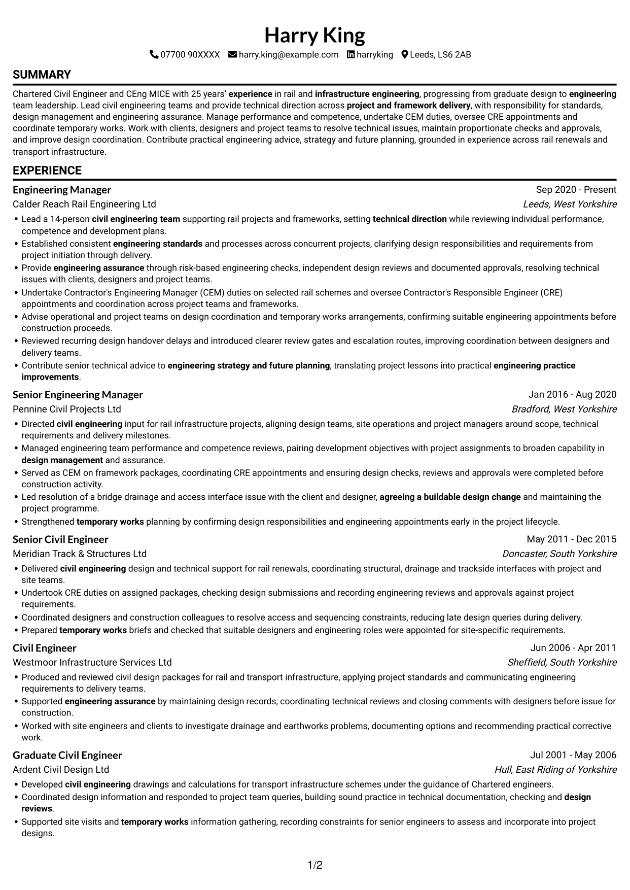 CV example — page 1