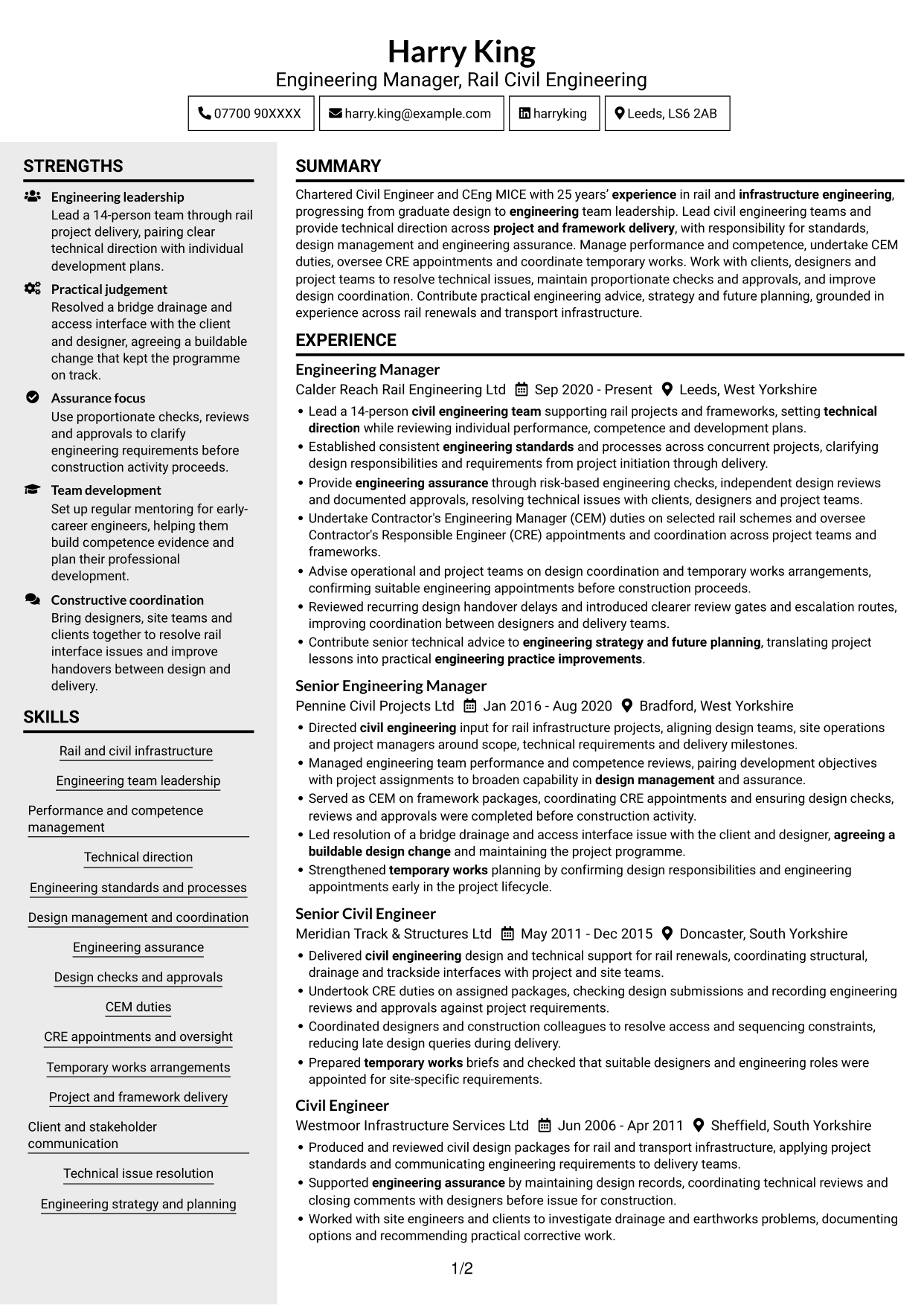 CV example — page 1