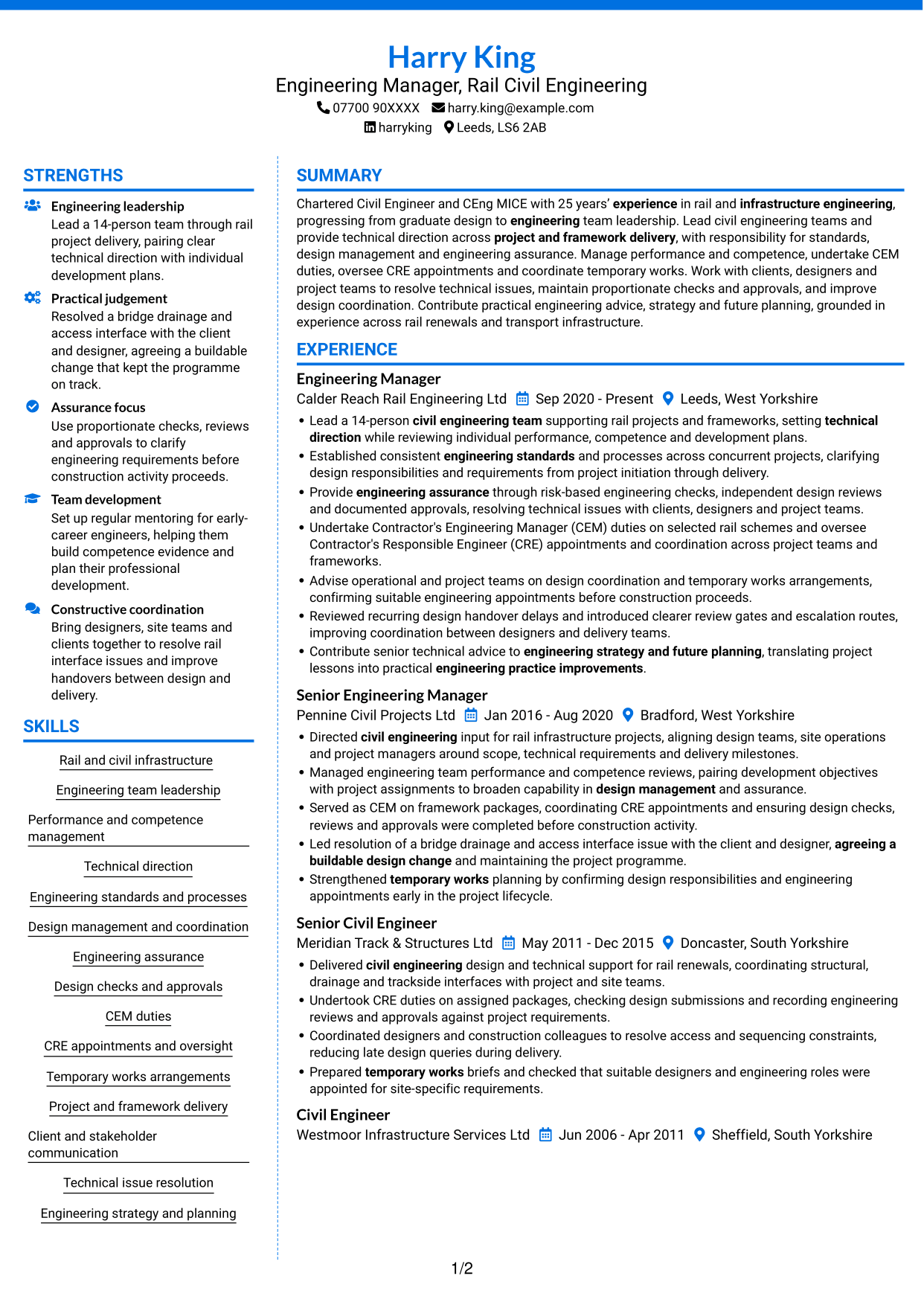 CV example — page 1