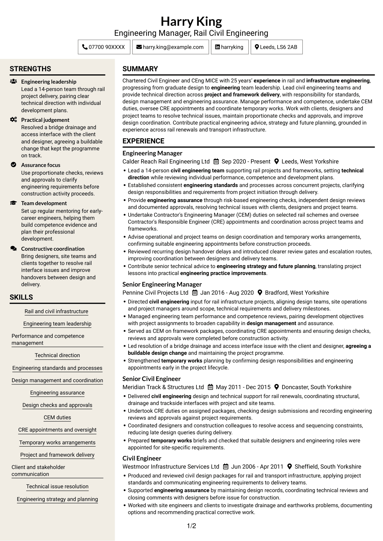 CV example — page 1