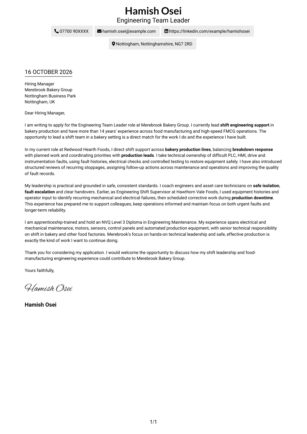 Cover letter example — page 1