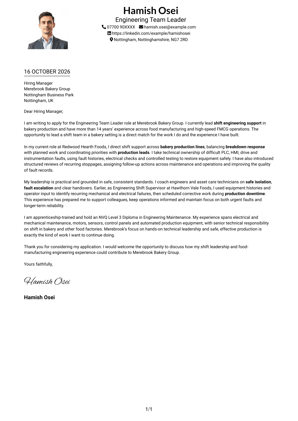 Cover letter example — page 1