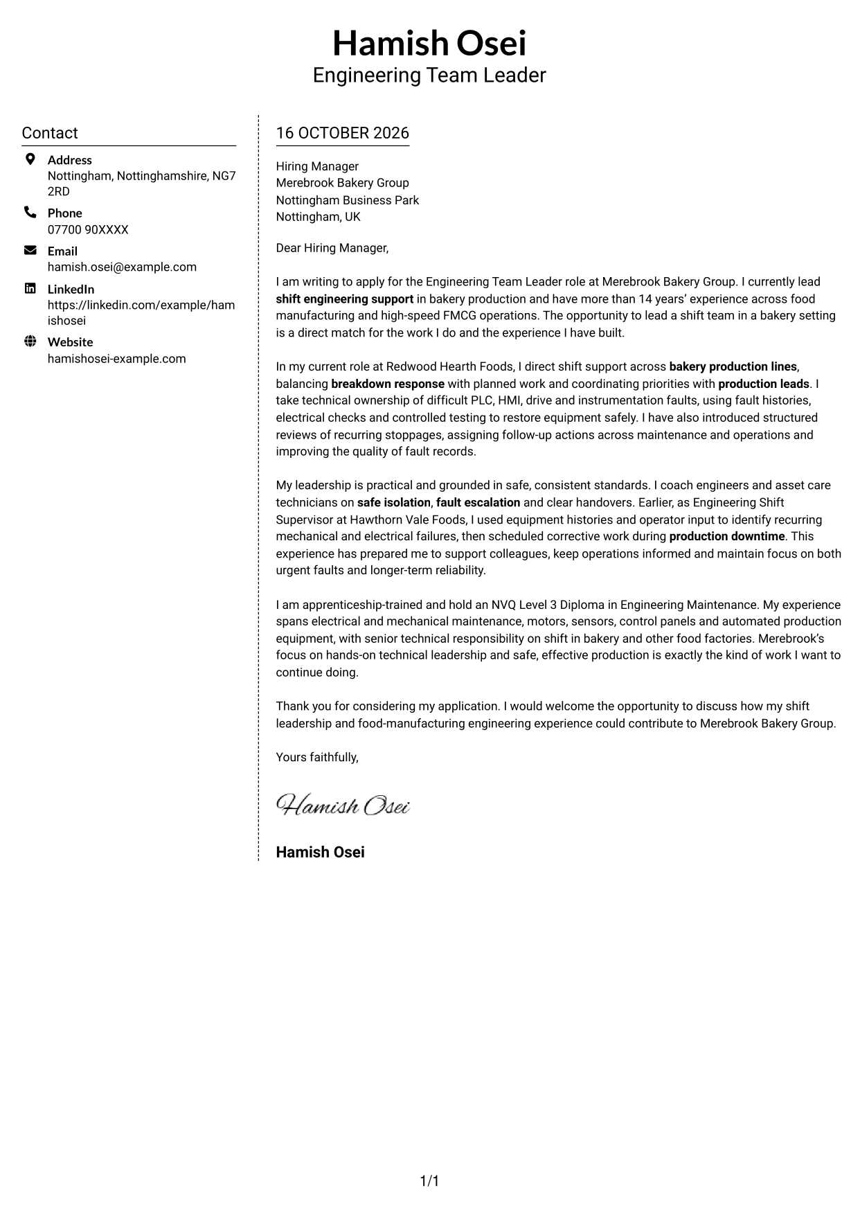 Cover letter example — page 1