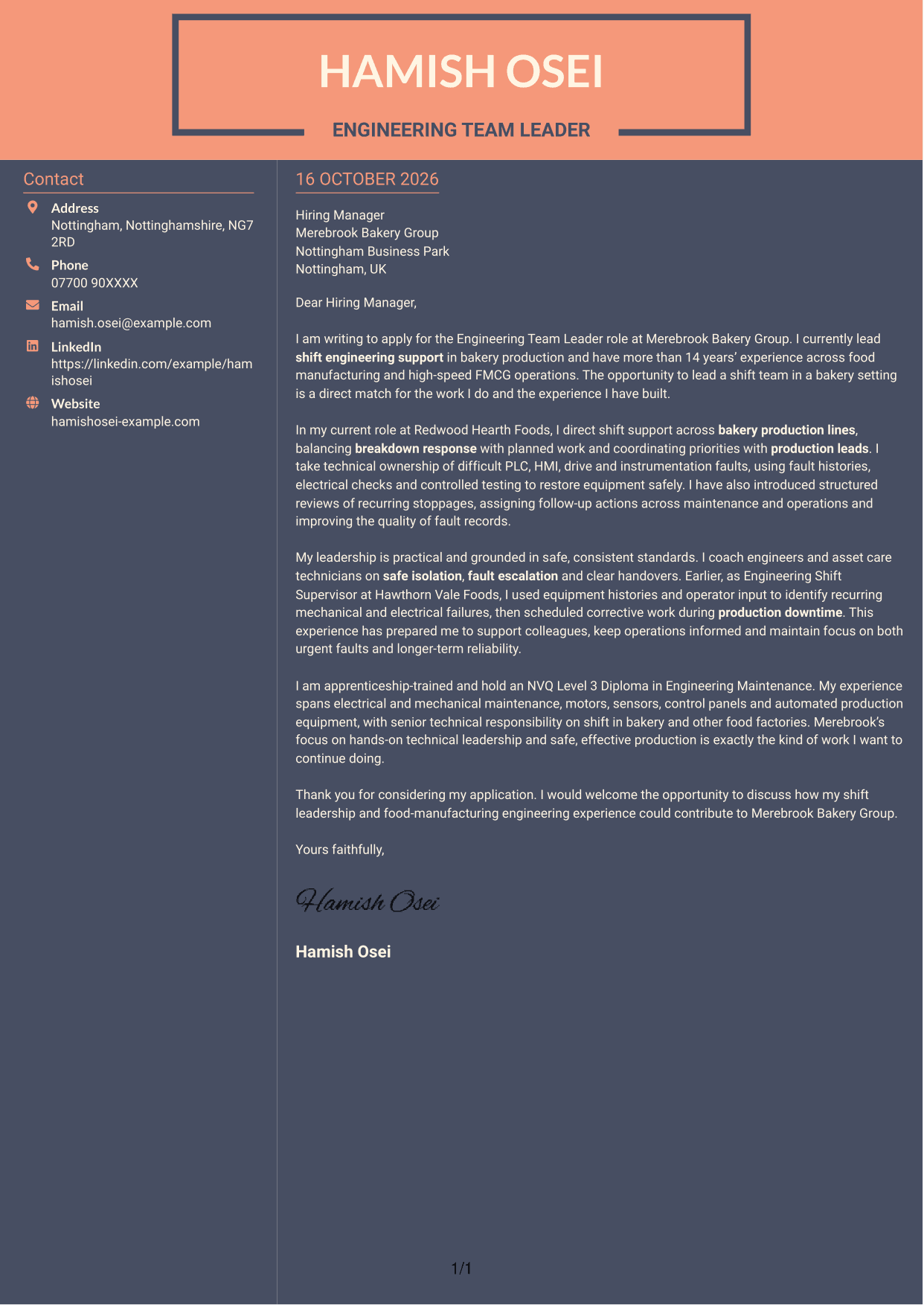 Cover letter example — page 1