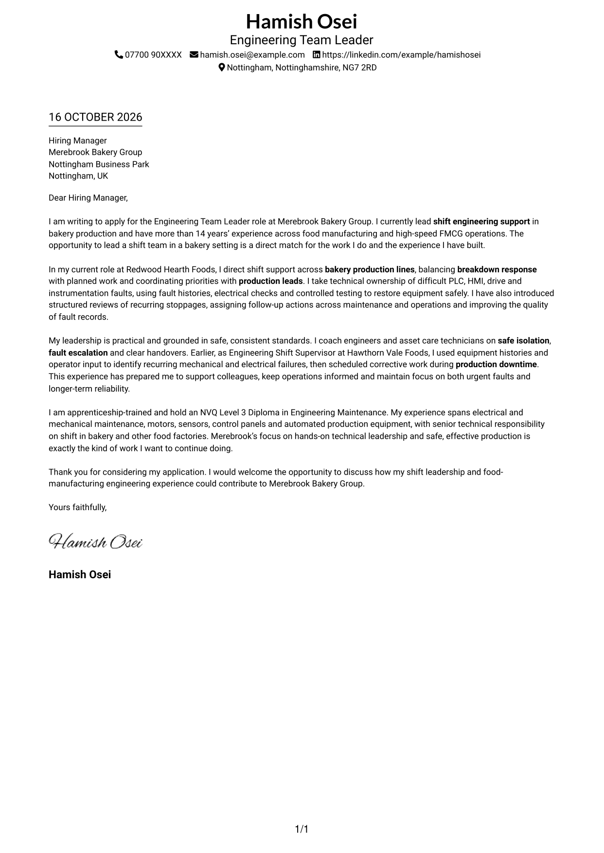 Cover letter example — page 1