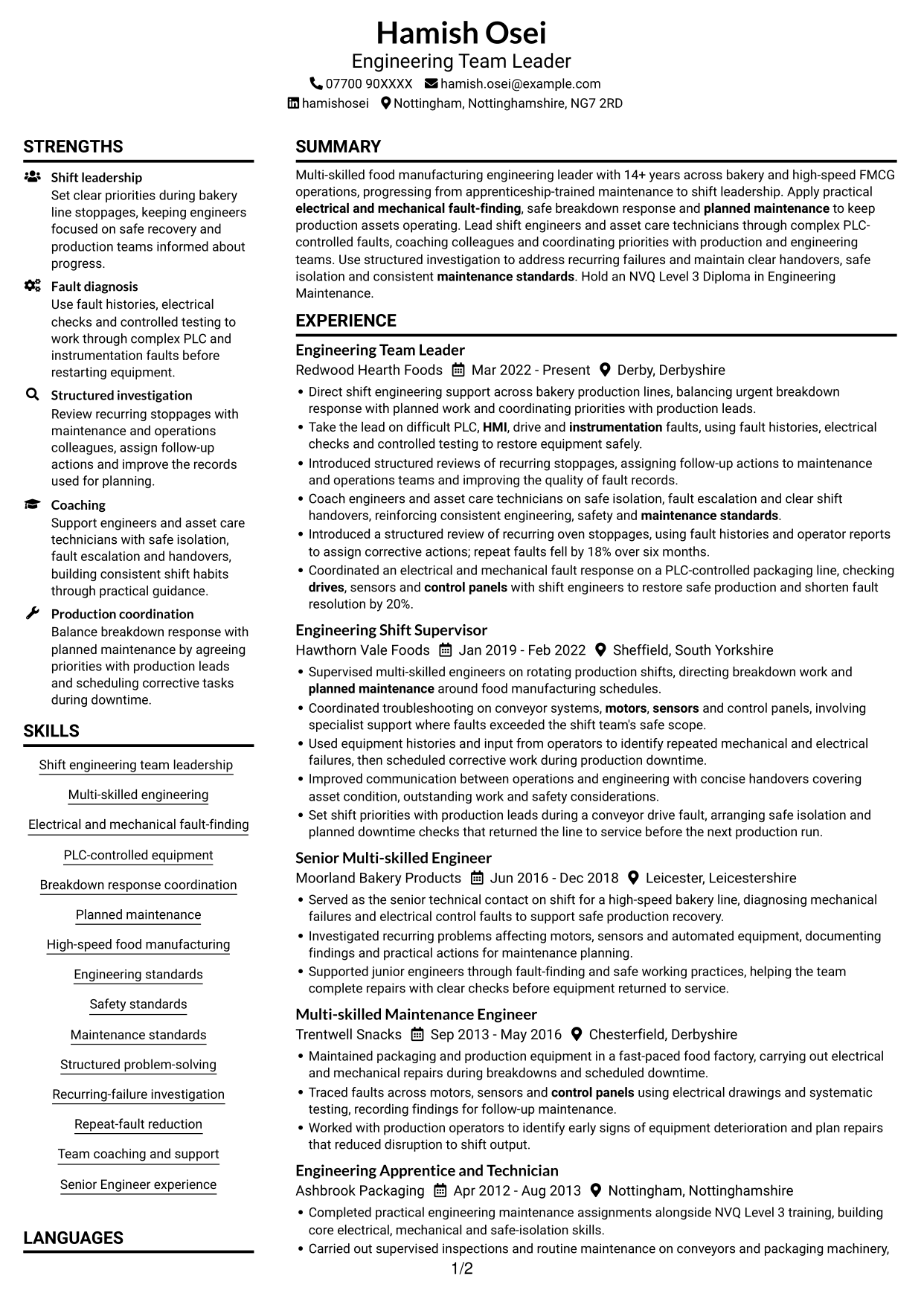 CV example — page 1