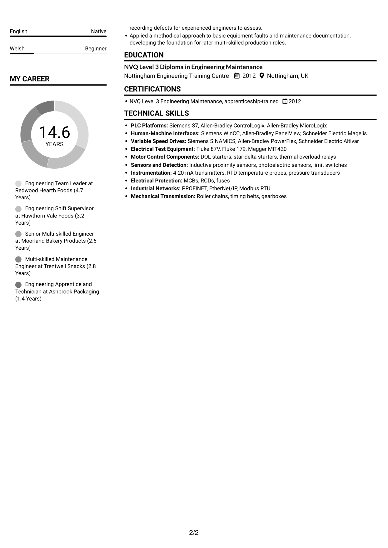 CV example — page 2
