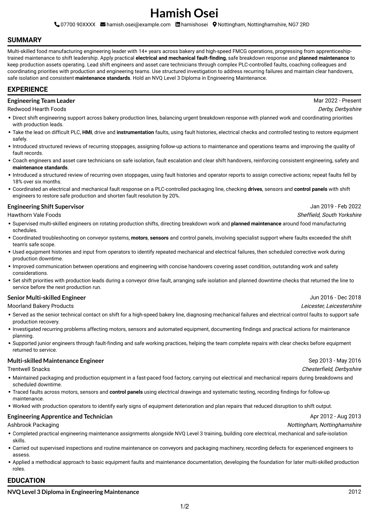 CV example — page 1