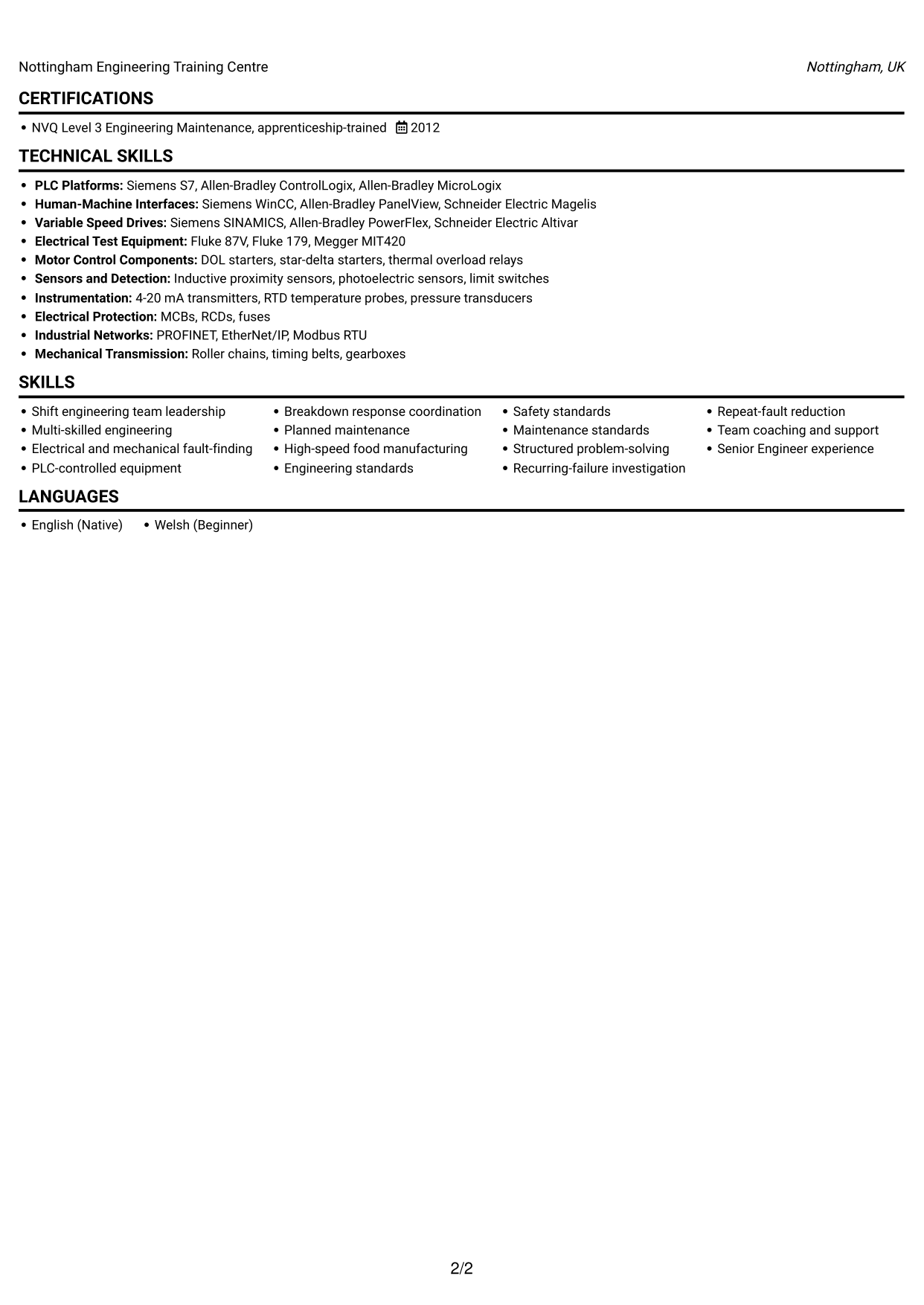 CV example — page 2