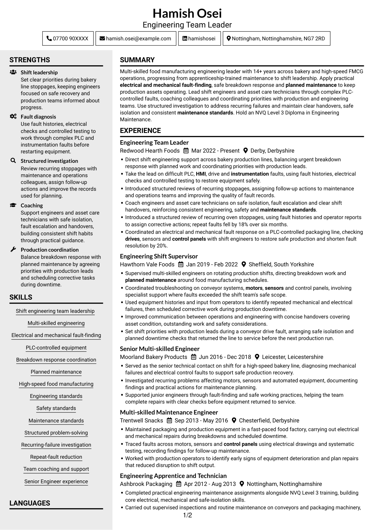 CV example — page 1
