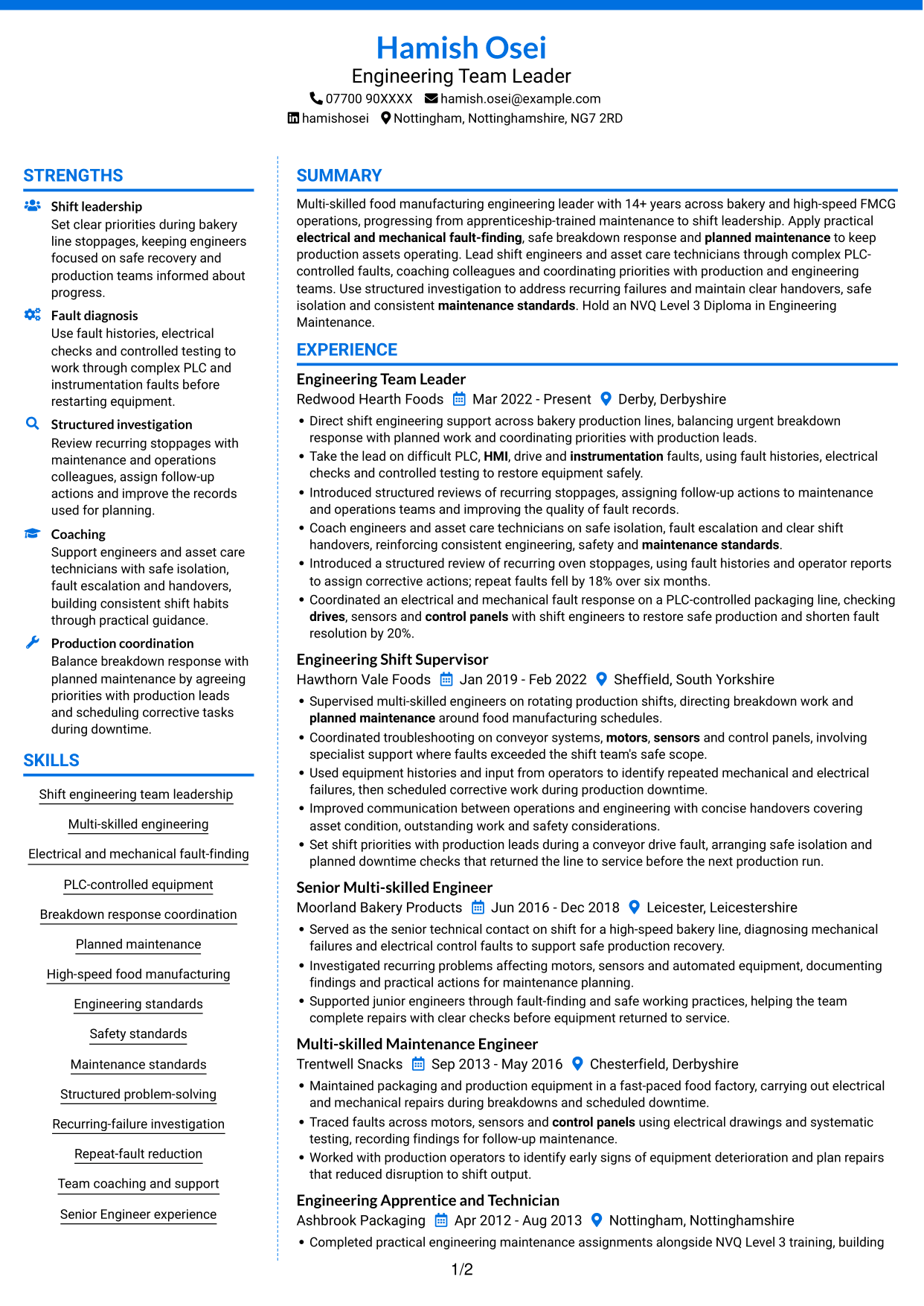 CV example — page 1