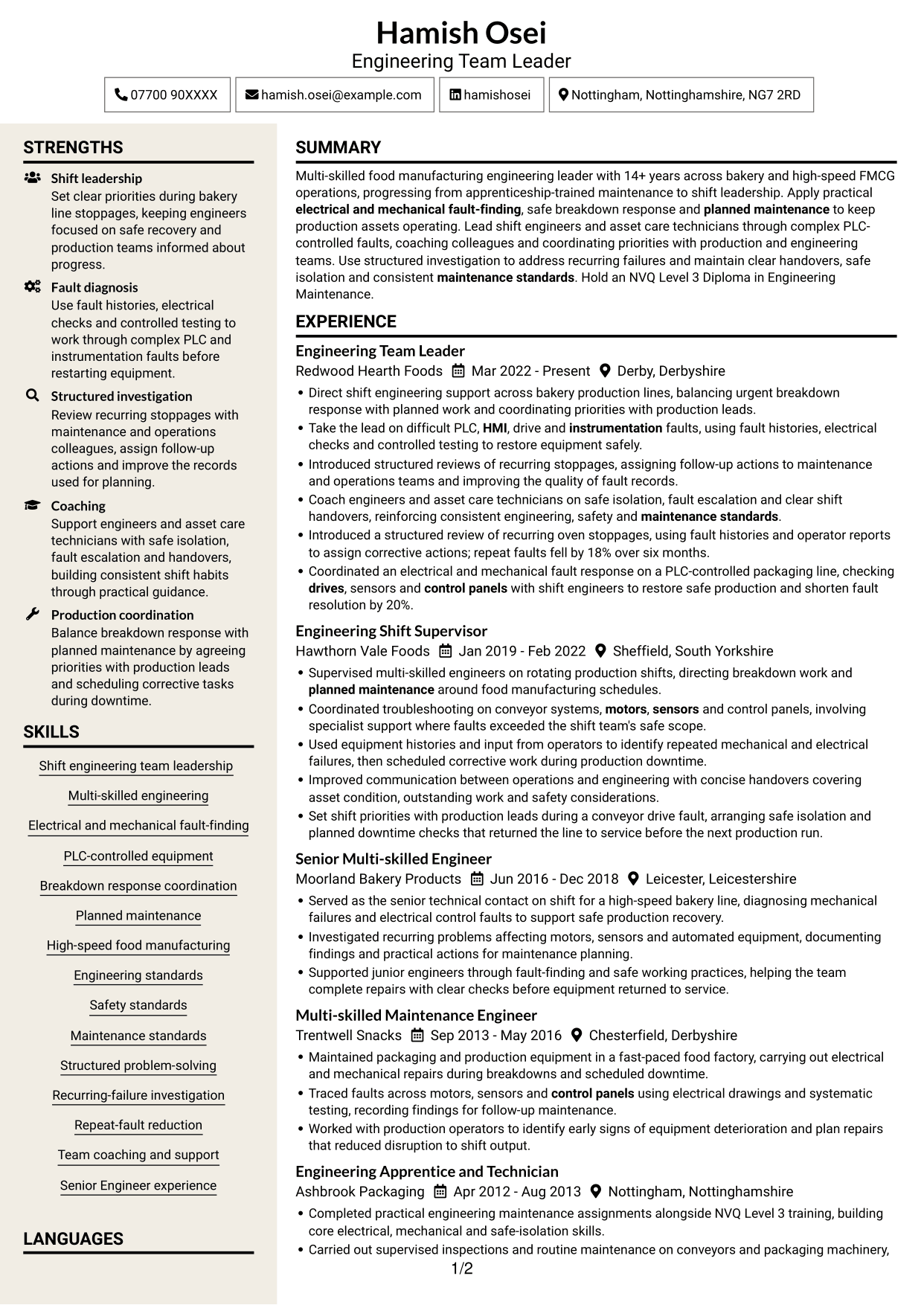 CV example — page 1