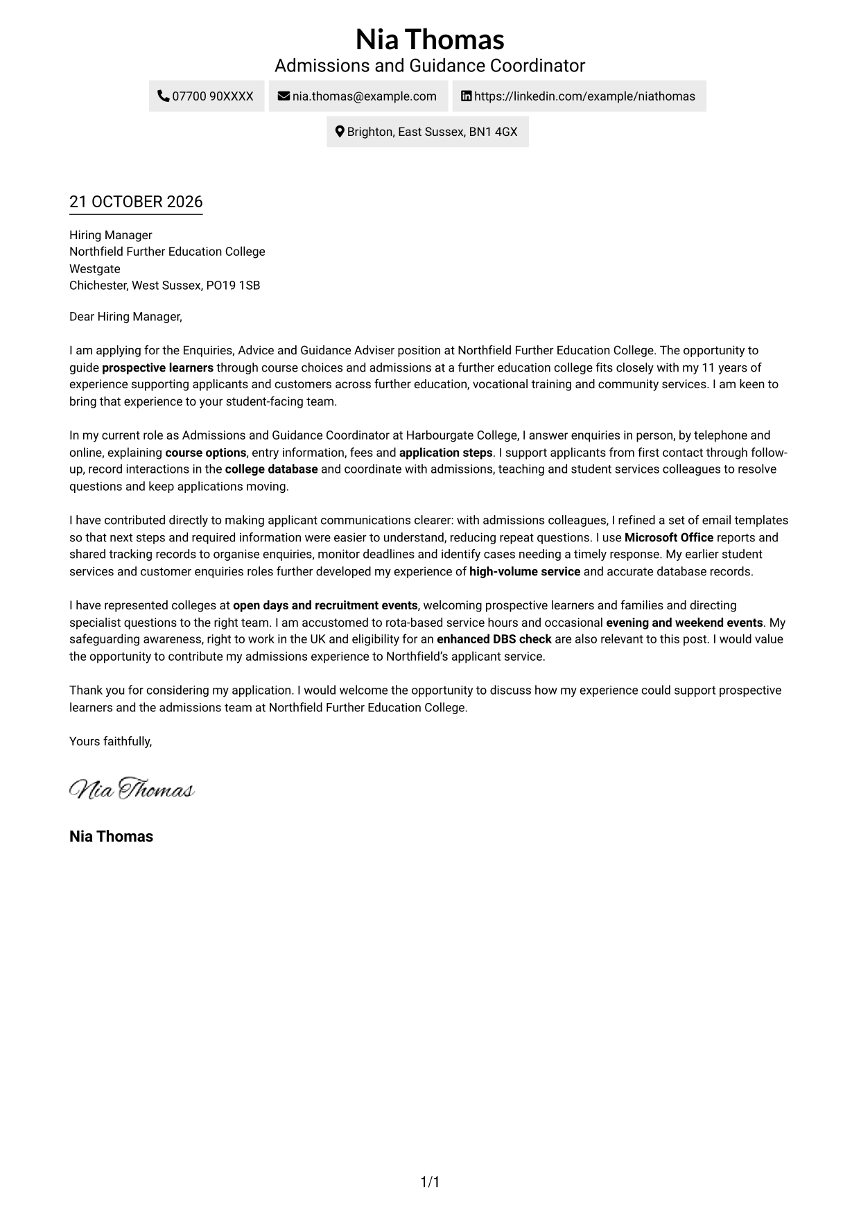 Cover letter example — page 1