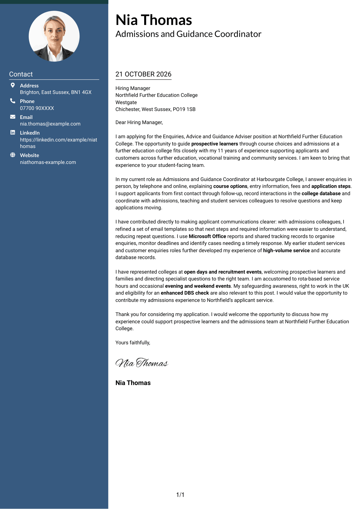Cover letter example — page 1