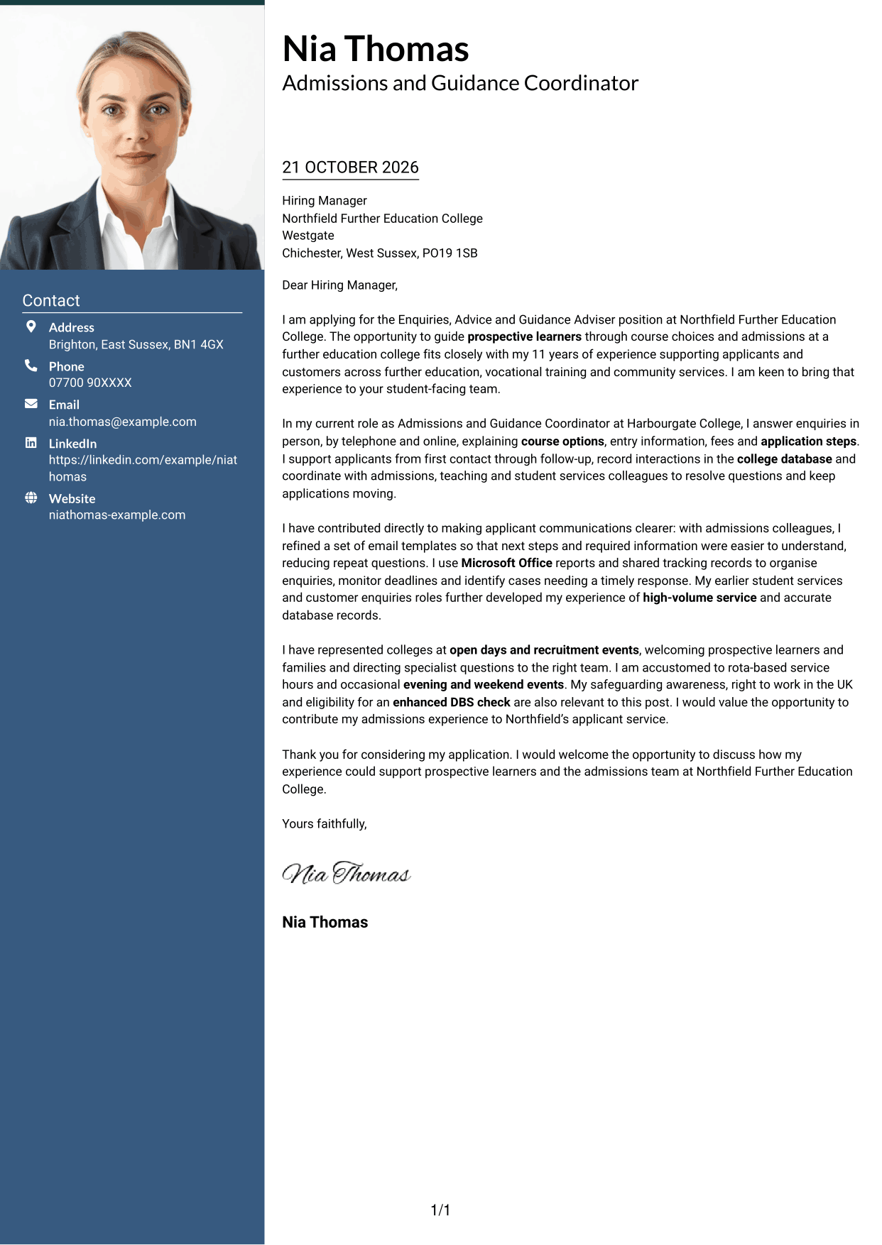 Cover letter example — page 1