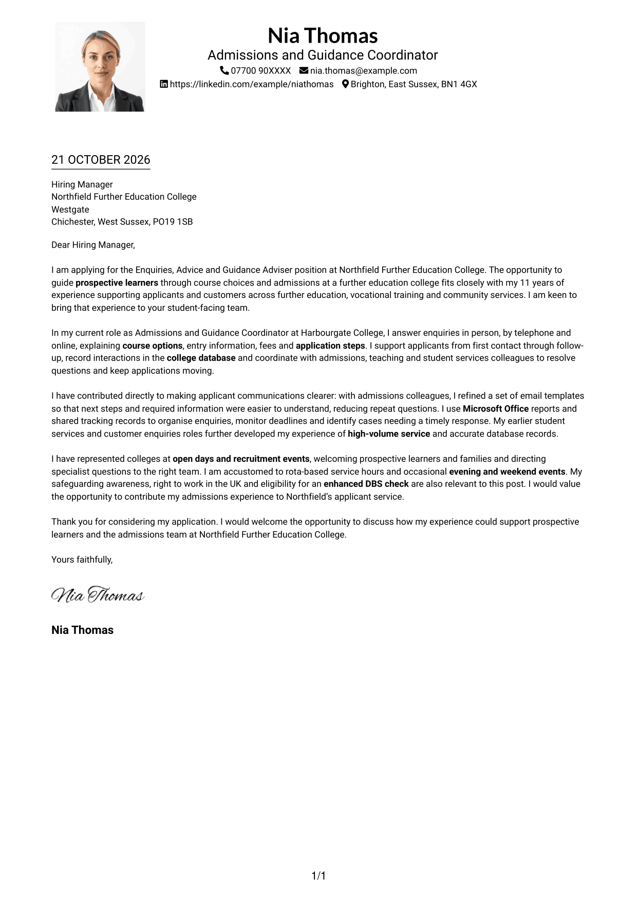 Cover letter example — page 1
