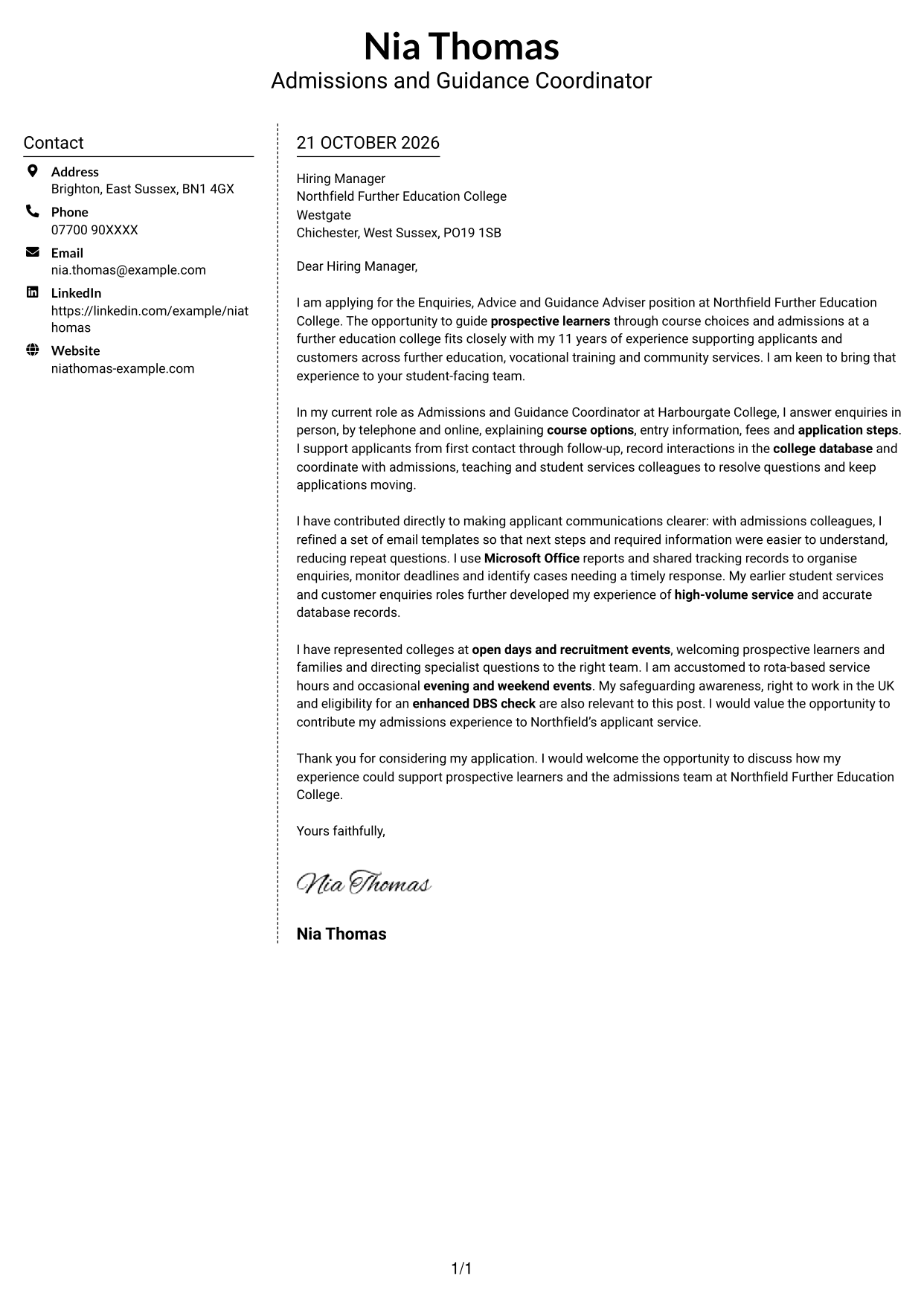 Cover letter example — page 1