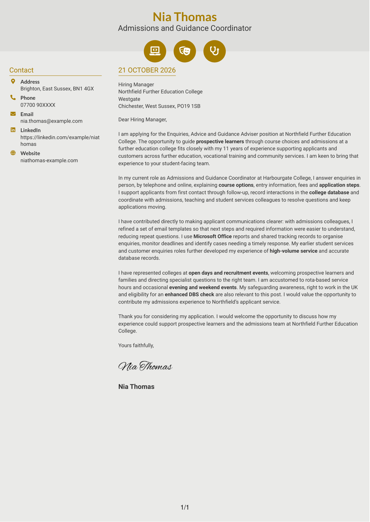 Cover letter example — page 1