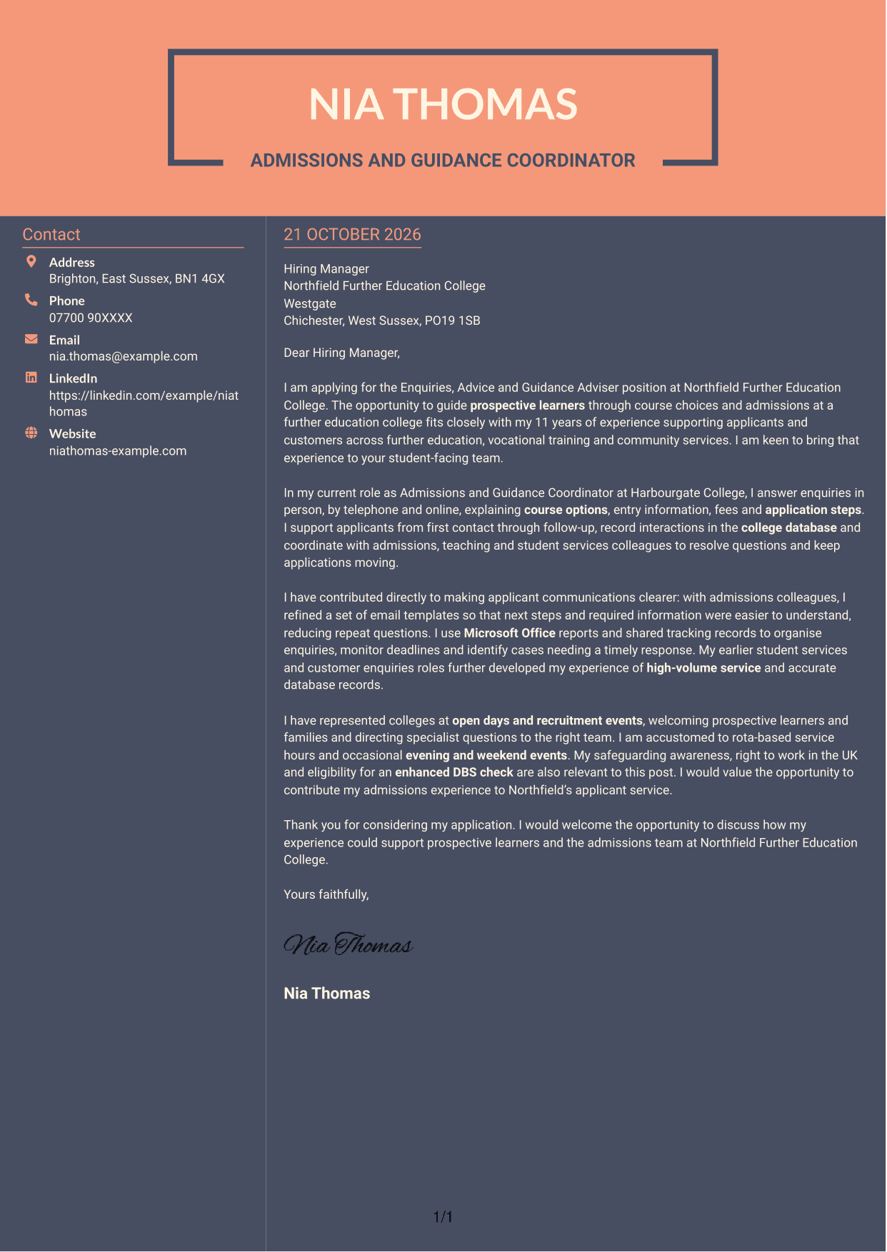 Cover letter example — page 1