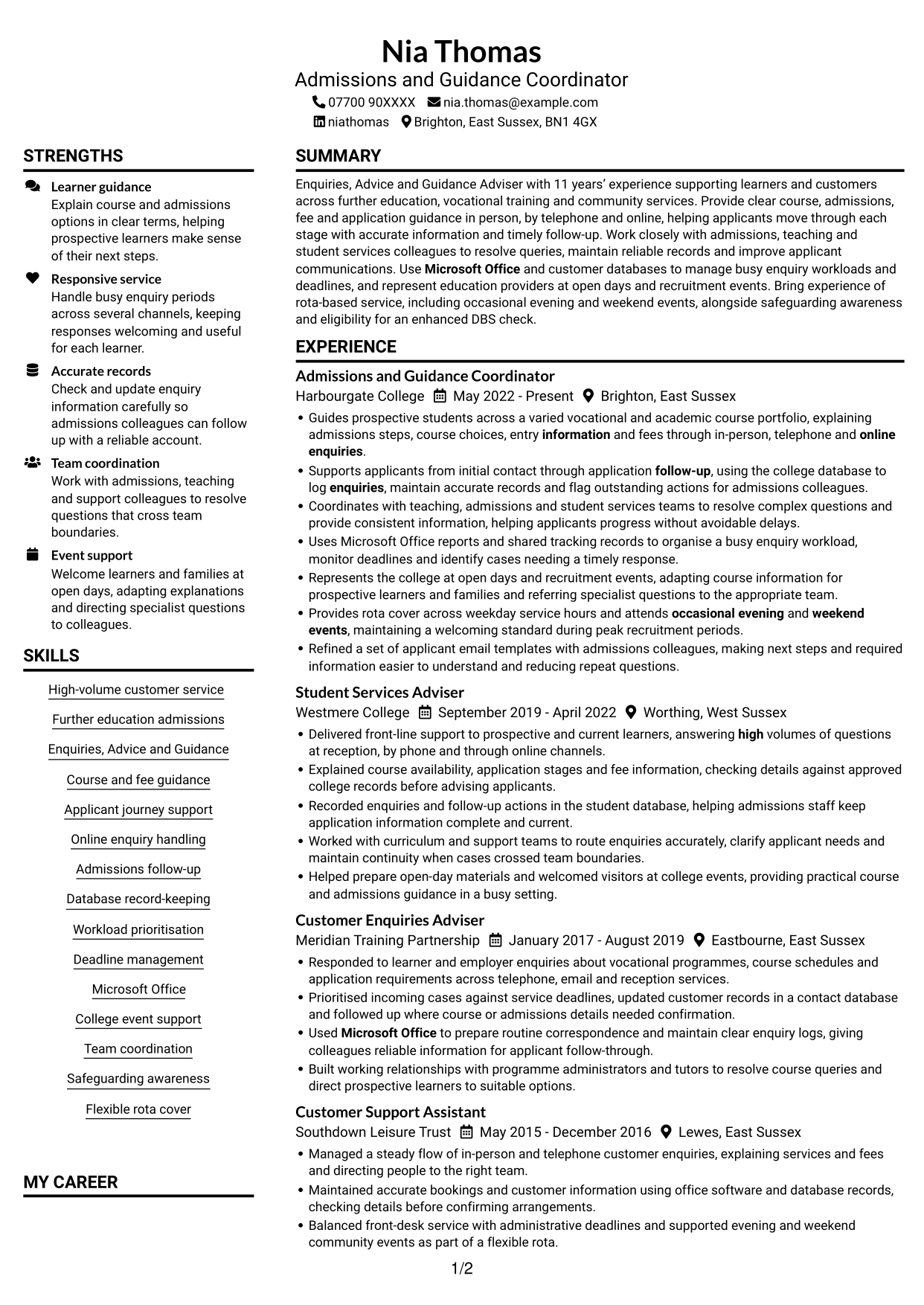 CV example — page 1