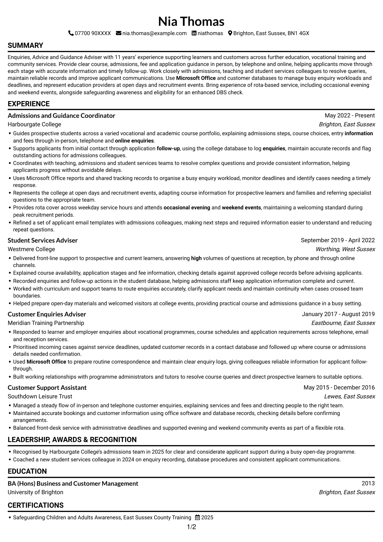 CV example — page 1