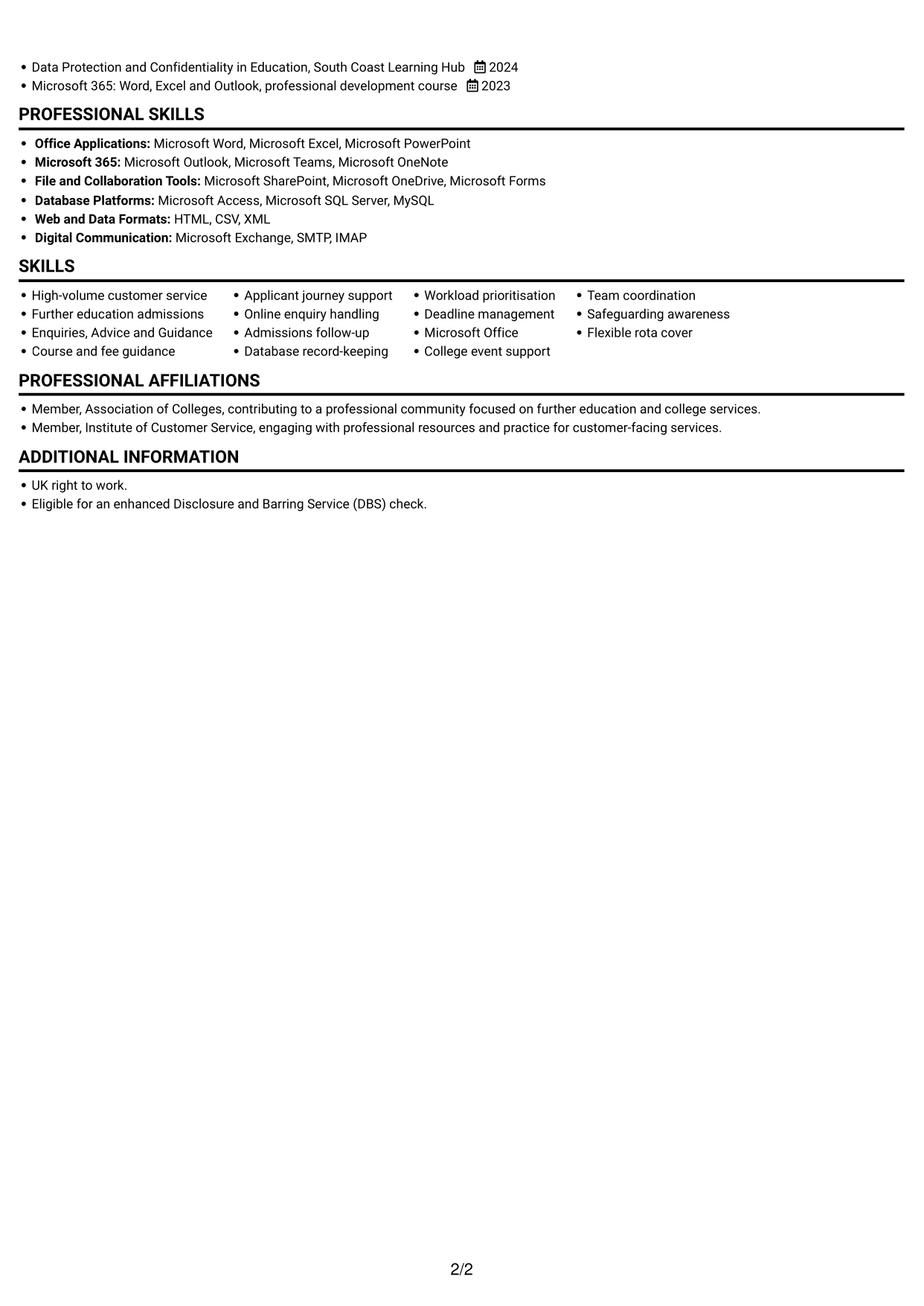 CV example — page 2
