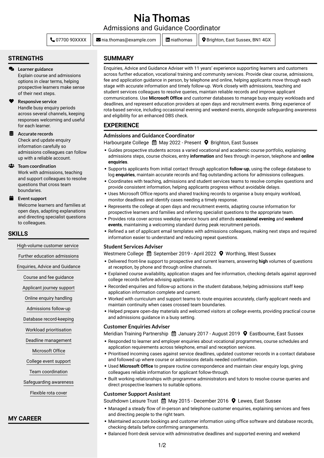 CV example — page 1