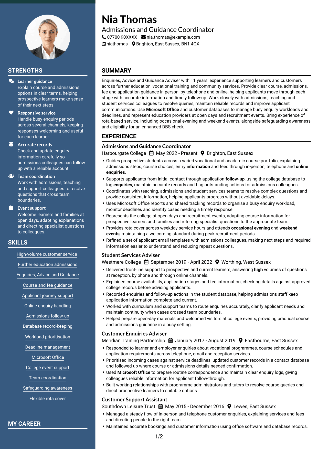 CV example — page 1