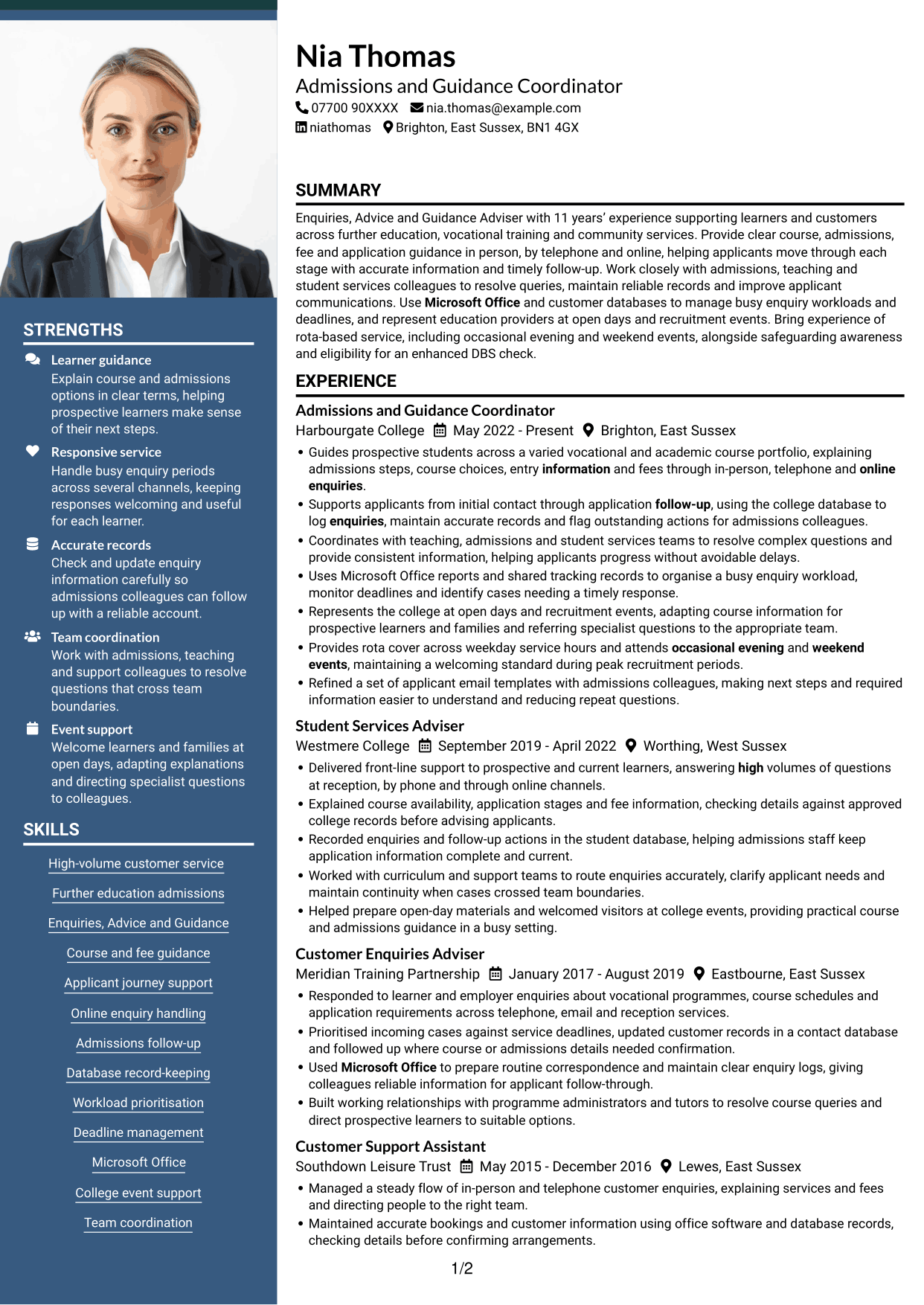 CV example — page 1